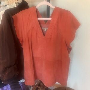 Banana Republic Heritage Collection RARE  V-Neck Coral Suede Blouse